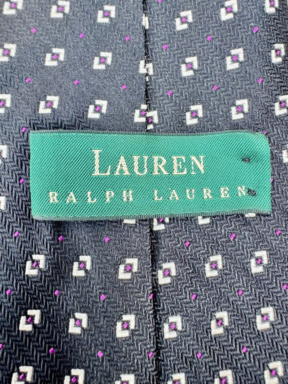 Lauren Ralph Lauren Black Silk Tie – Cream & Purple Micro‑Print – 3.5” Width - Picture 2 of 6